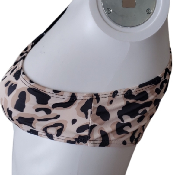 Swimwear Chic Leopard Print Strappy One Shoulder, Bikini Top Only, Women's Sz M. - Picture 2 of 9